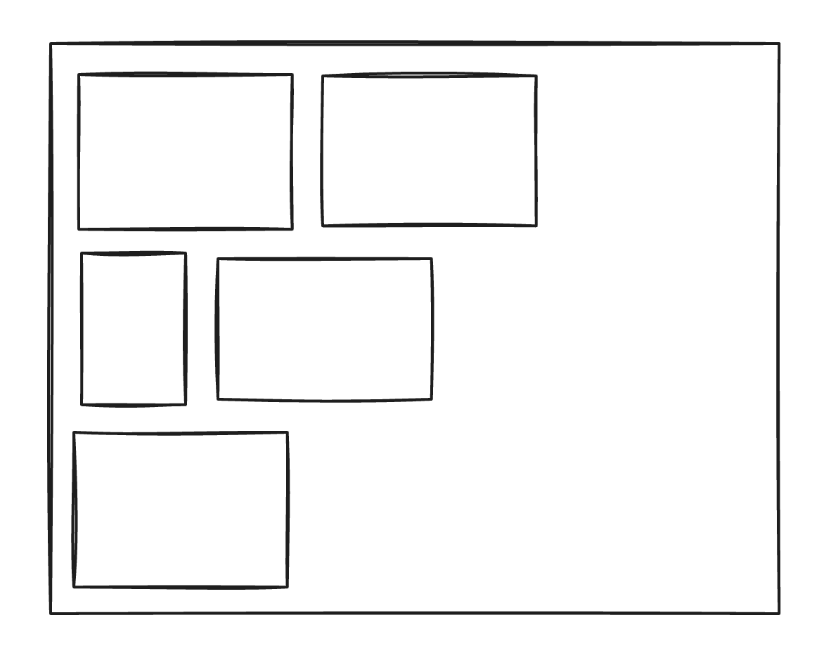 Ein Layout mit Zeilen, in denen die Elemente ohne Lücken angeordnet sind.