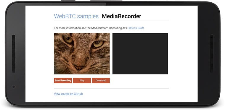 Screenshot della demo di mediaRecorder su Android Nexus 5X
