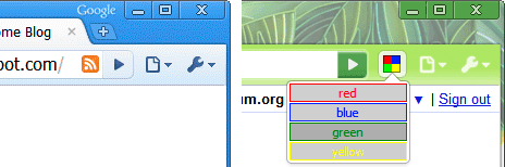 Tindakan halaman (kiri) muncul di omnibox, yang menunjukkan bahwa ekstensi dapat melakukan sesuatu di halaman ini. Tindakan browser (kanan) selalu terlihat.