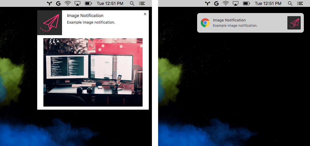 قبل و بعد از الگوهای تصویر در chrome.notification API.