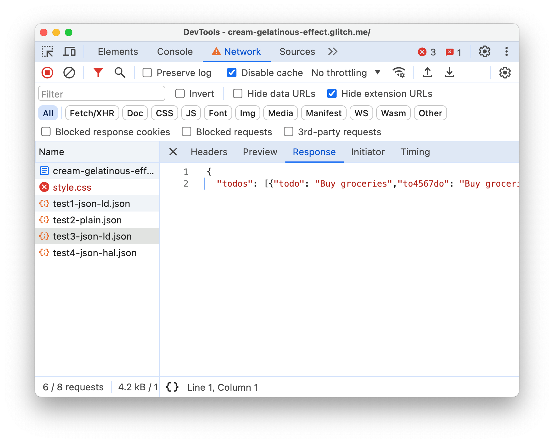 JSON को लंबी स्ट्रिंग के तौर पर दिखाया जाता है. इसे देखने के लिए स्क्रोल करना पड़ता है.