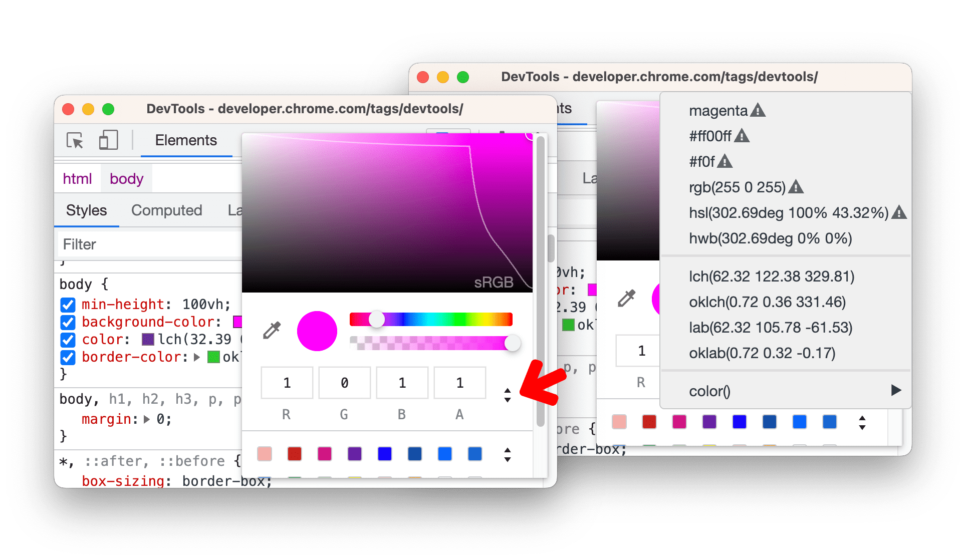 Conversione dei colori tra formati di colore.