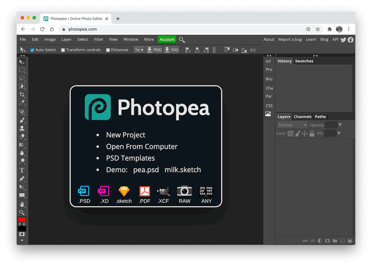 Screen shot of Photopea image editor