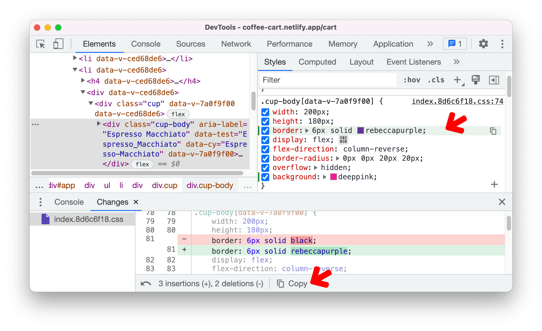 คัดลอกการเปลี่ยนแปลง CSS