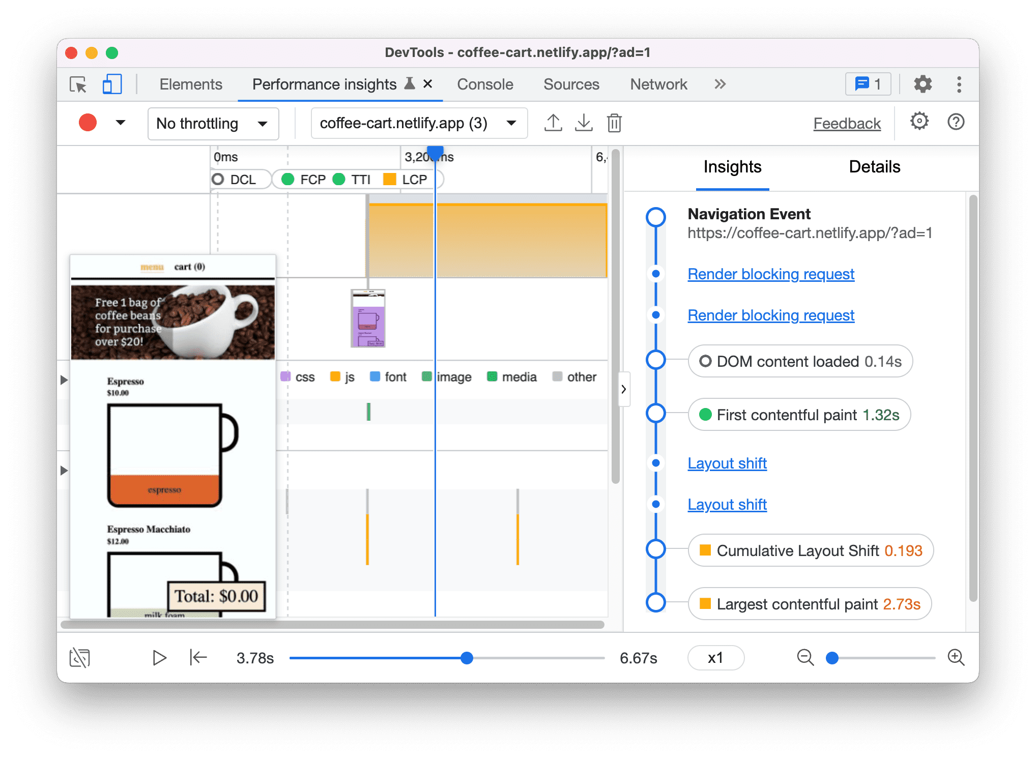 New Performance insights panel