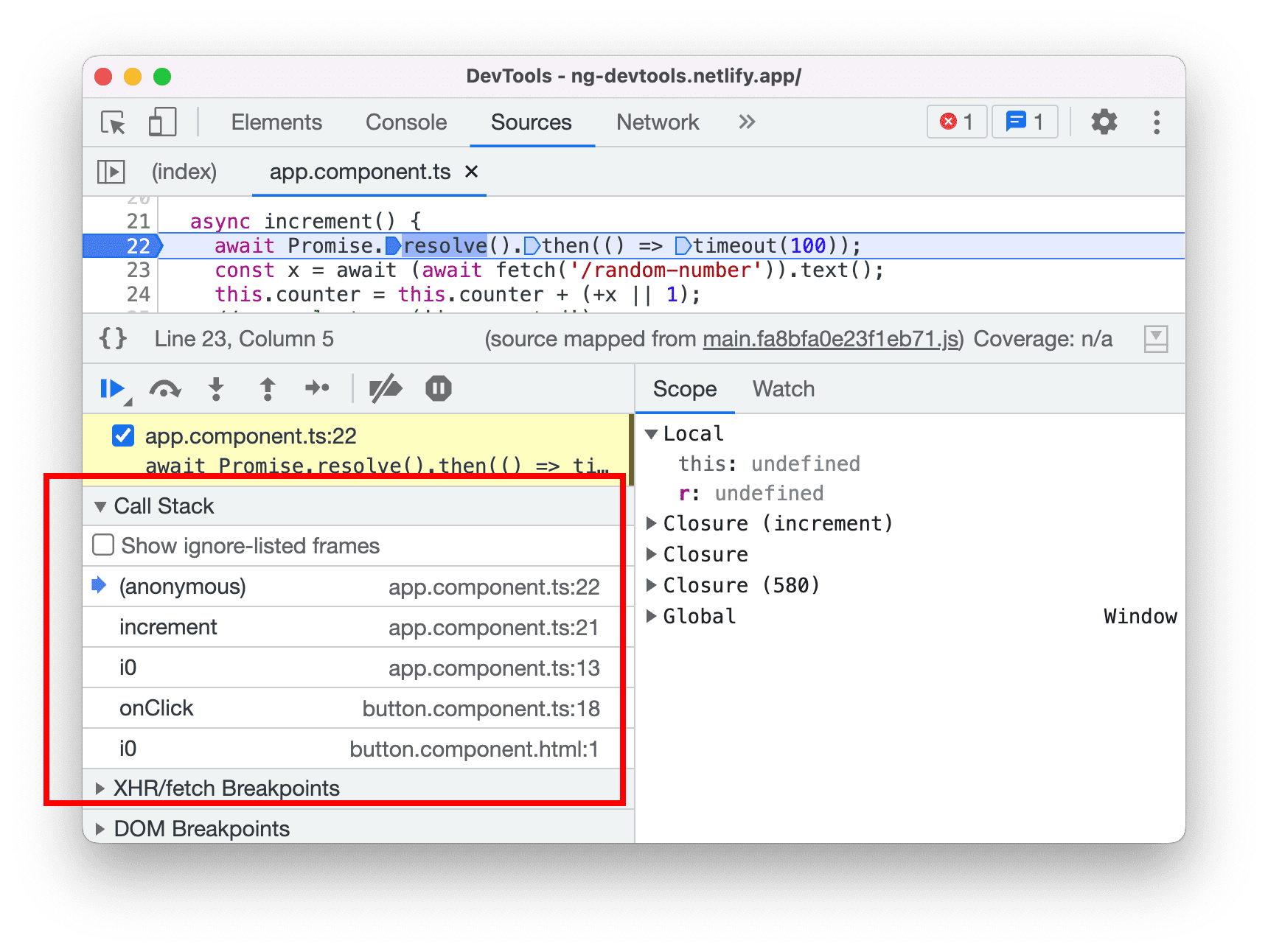 Staccame di chiamate migliorato durante il debug