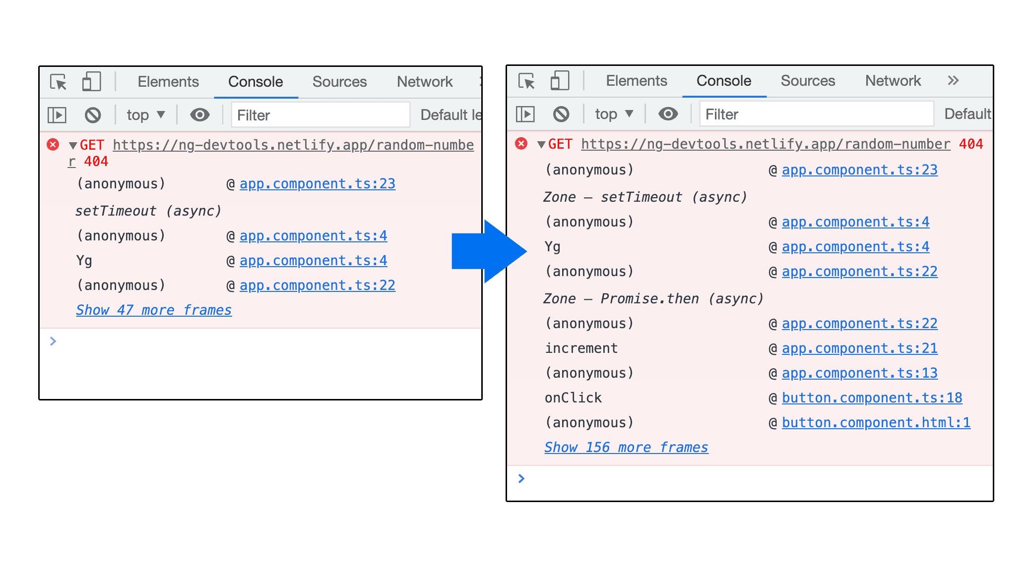 stack traces vinculados para operações assíncronas.