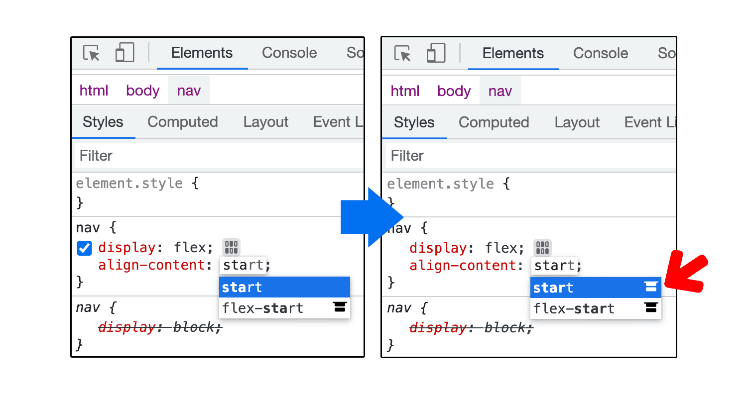 die Flexbox-Eigenschaften des Typs &quot;align-content&quot;.