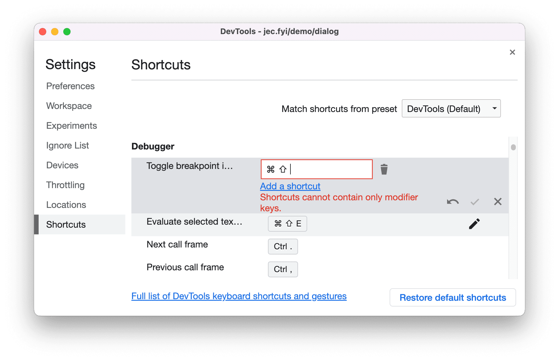 میانبرهای صفحه کلید را در DevTools سفارشی کنید.