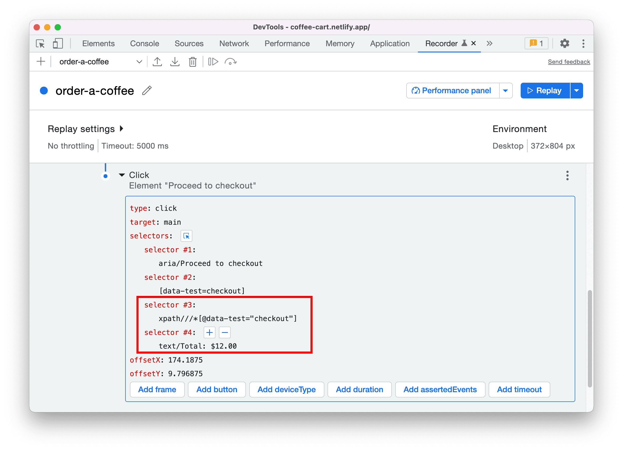 錄音工具面板中的 XPath 和文字選取器。