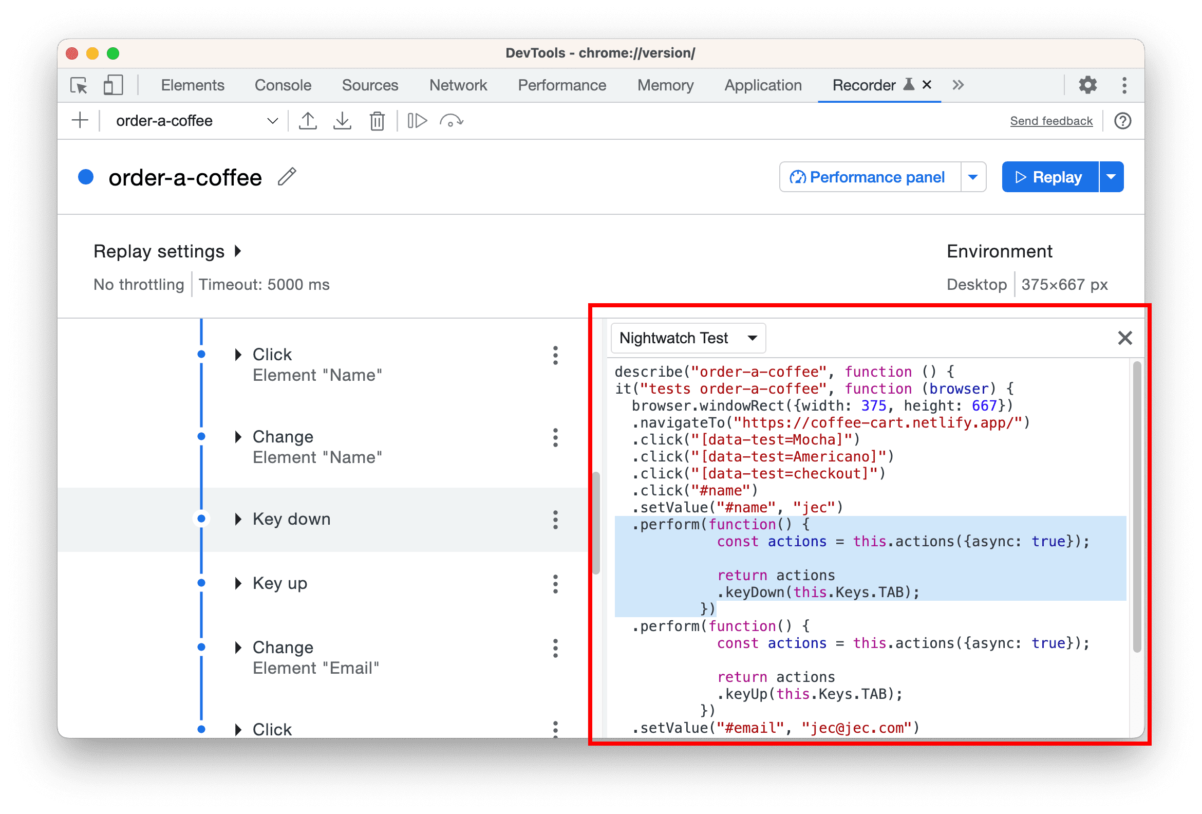 Vue Code dans l&#39;enregistreur.