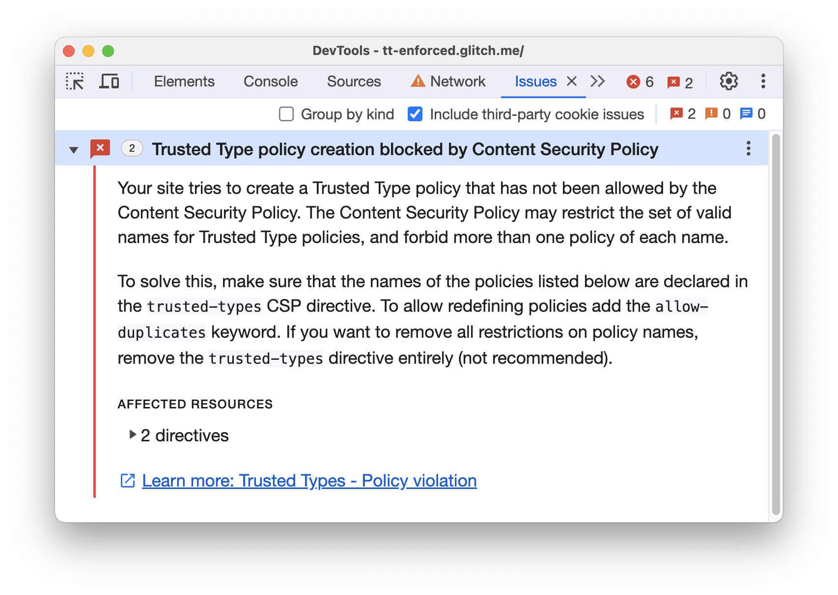 Application 패널의 Content Security Policy(콘텐츠 보안 정책)
