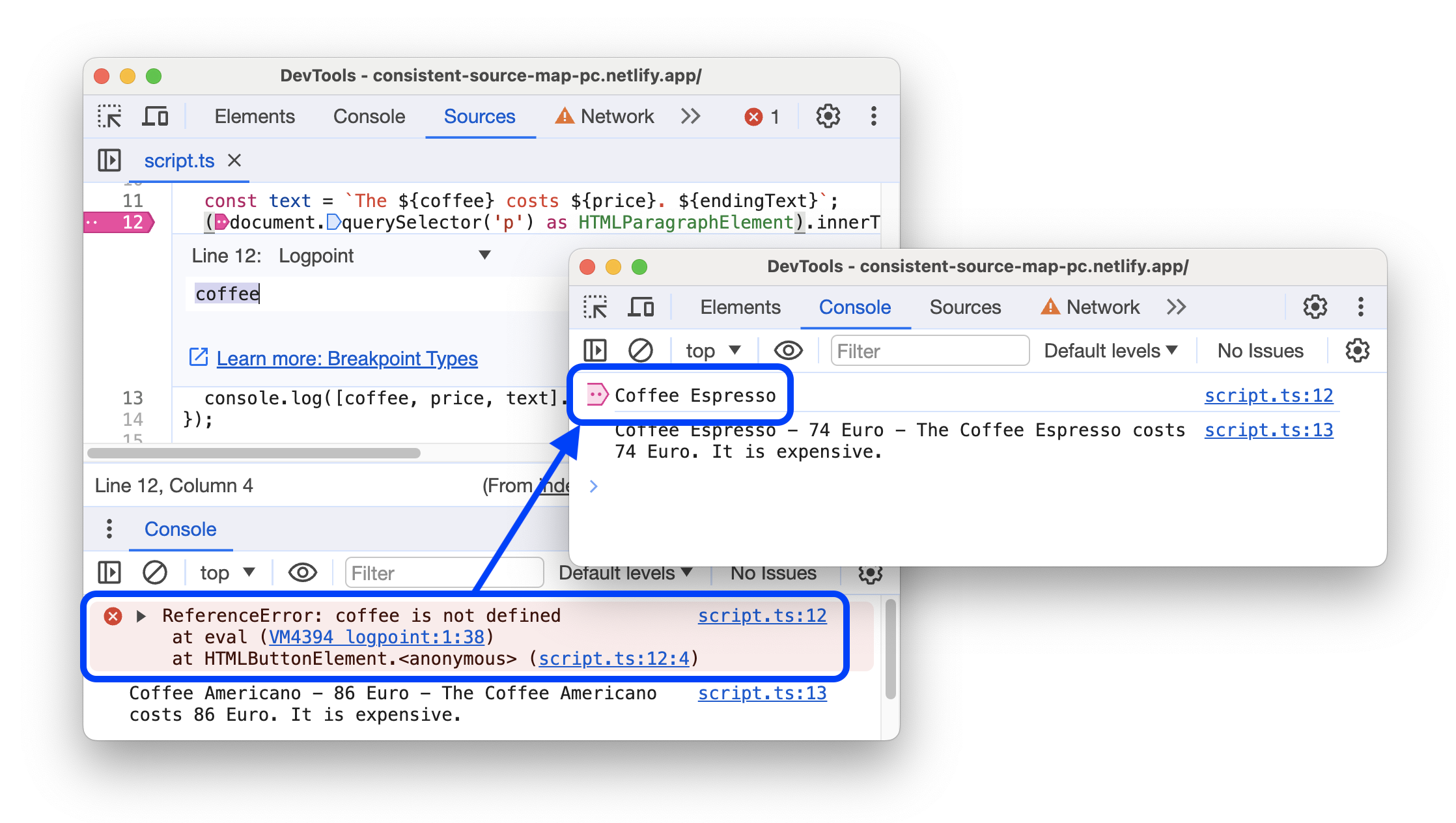 قبل وبعد تقييم المتغيرات الأصلية في نقاط تسجيل الدخول