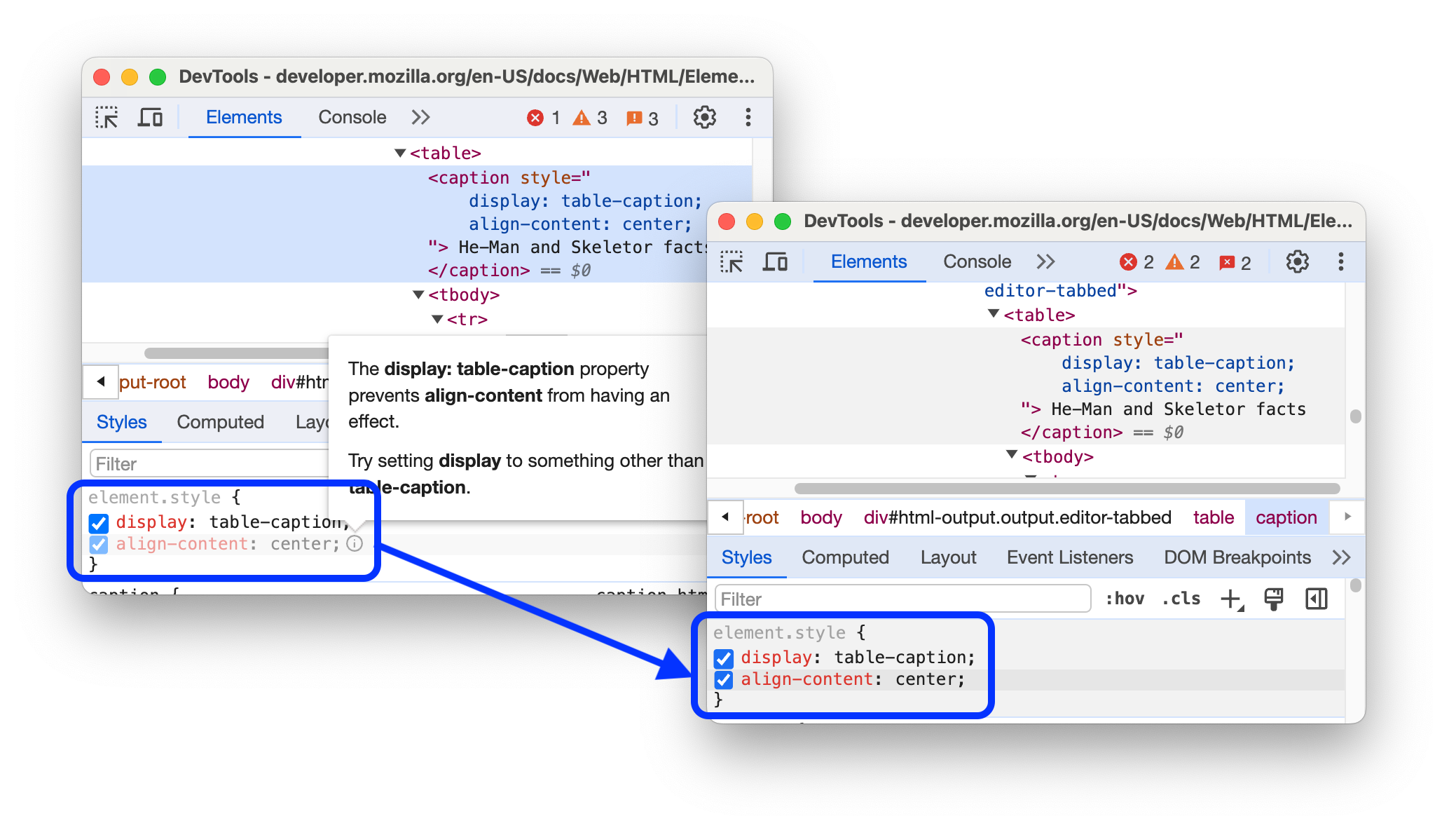 Wsparcie funkcji align-content przed i po w kontenerach blokowych.