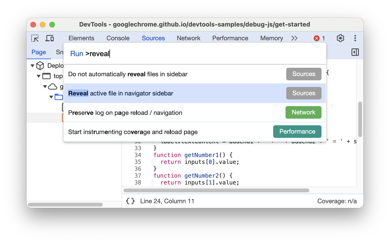 Perintah baru untuk menampilkan file yang aktif di sidebar navigator.