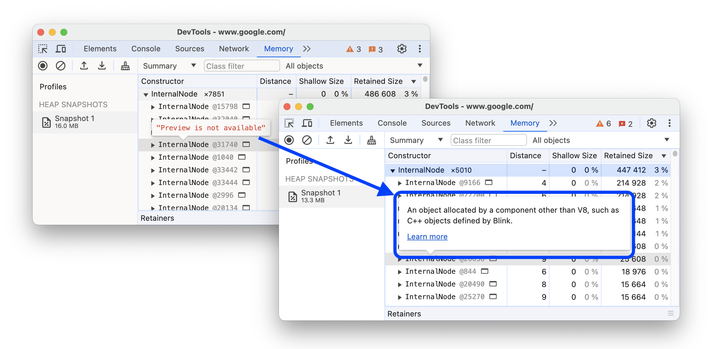 Bagian sebelum dan sesudah yang menampilkan tooltip deskriptif untuk kelompok objek khusus.