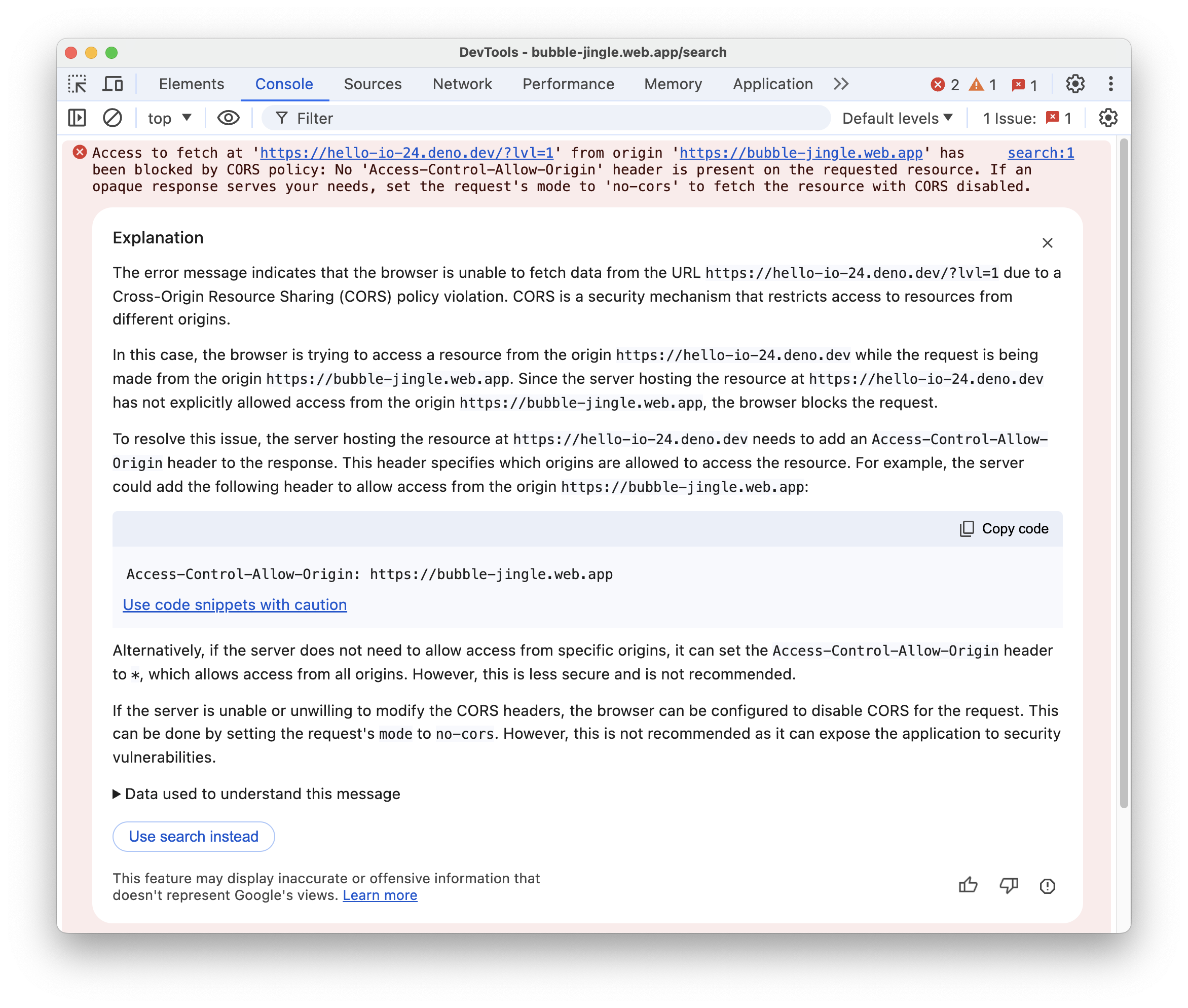 Explicación del error generada por IA.