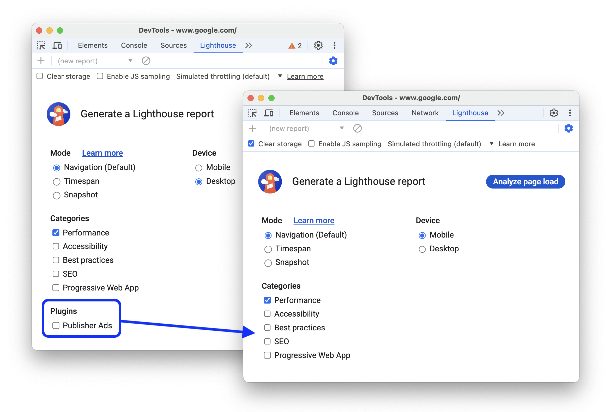 The before and after adding removing the Publisher Ads plugin support.