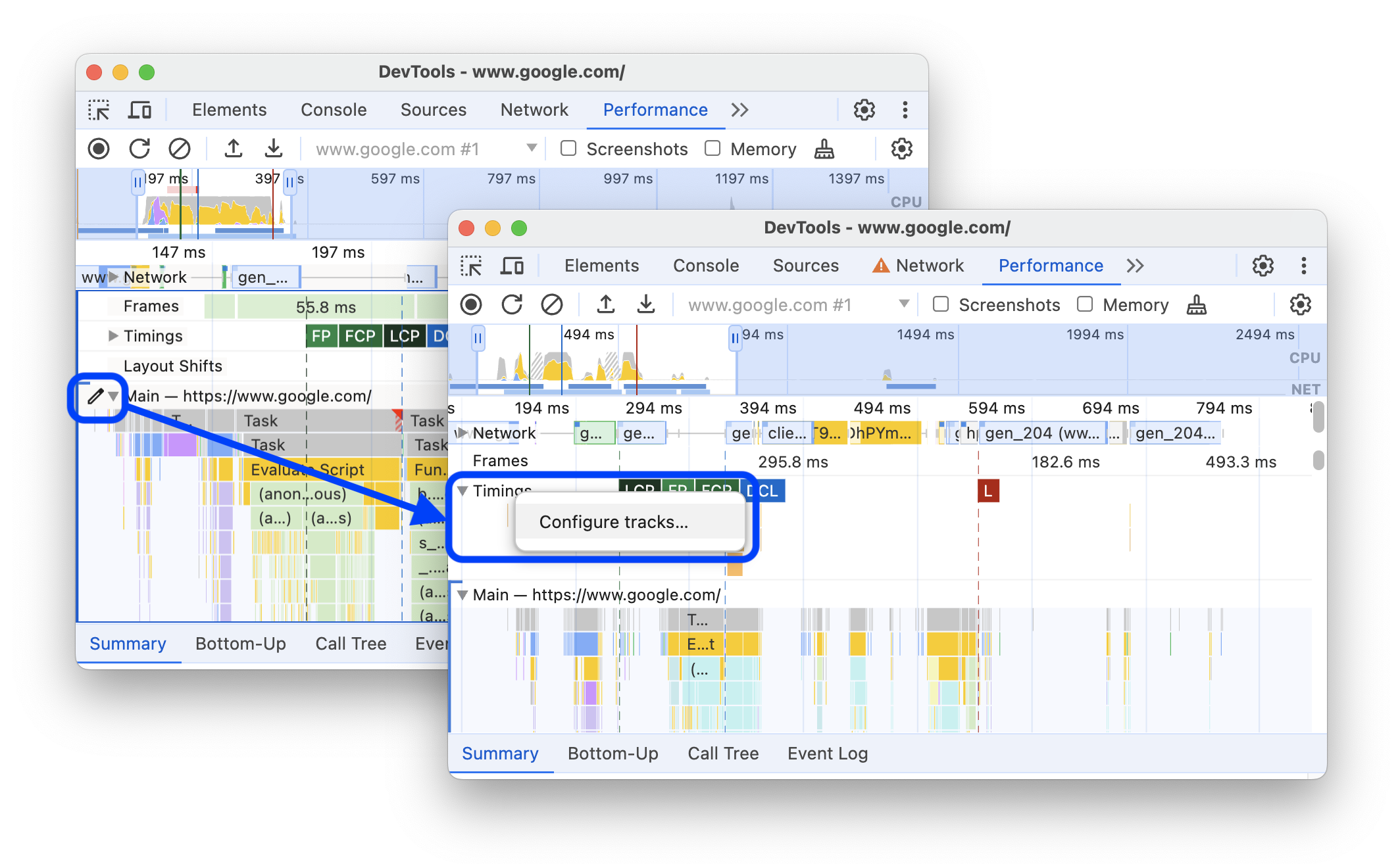 Antes e depois da substituição do botão &quot;Editar&quot; por uma opção de menu.