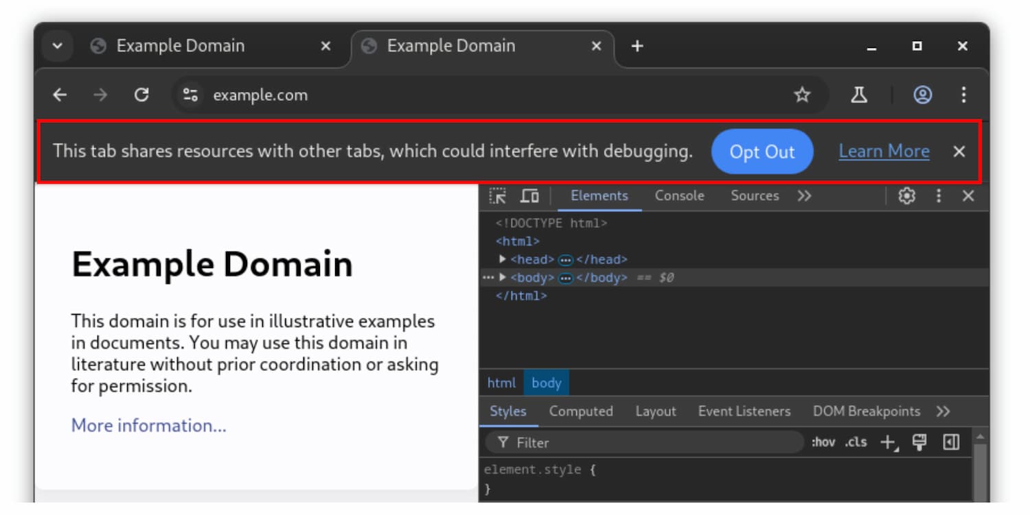 &#39;इस टैब में खोले गए संसाधन, अन्य टैब में भी इस्तेमाल किए जा रहे हैं...&#39; इन्फ़ोबार.