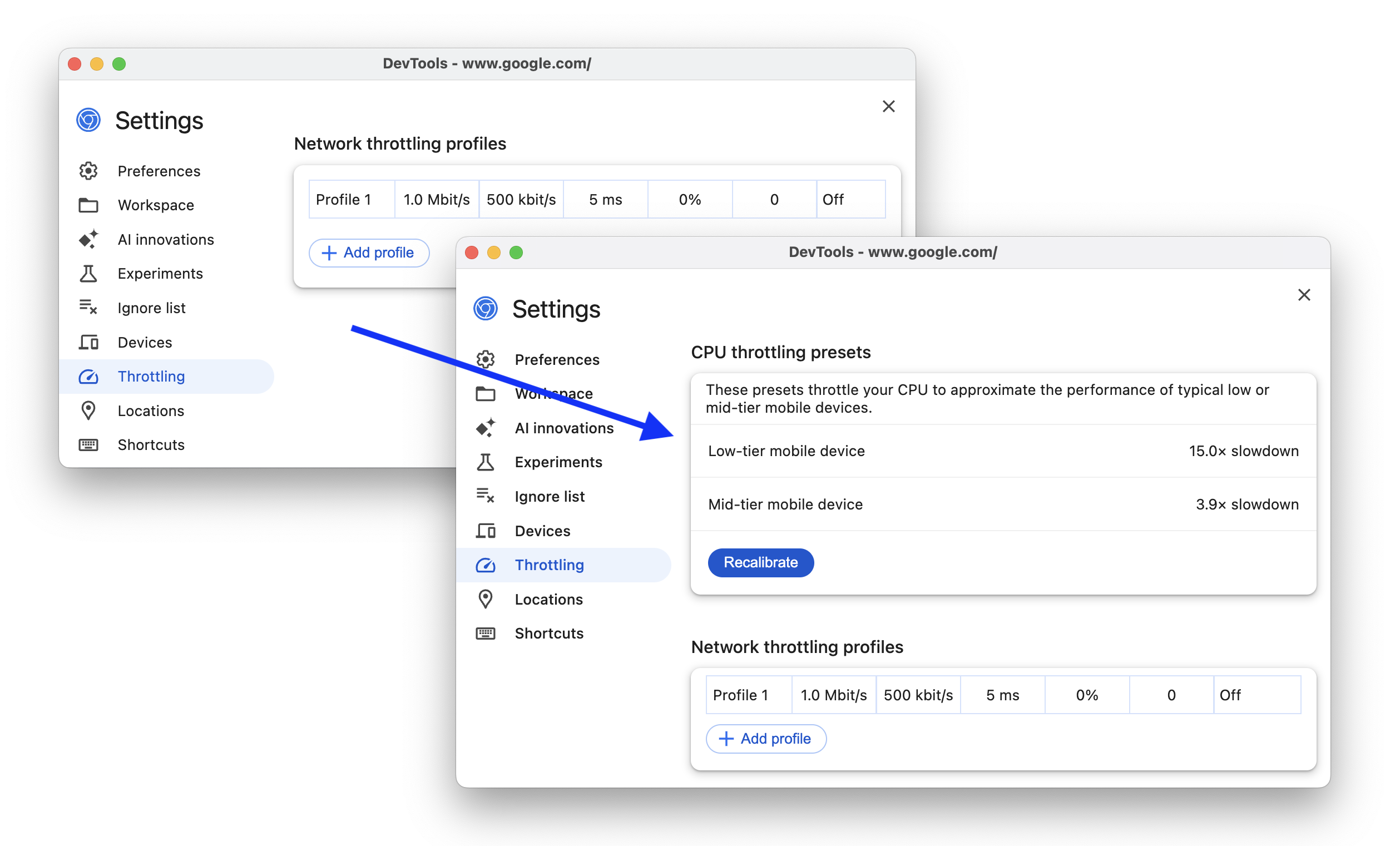 Sebelum dan sesudah menambahkan kalibrasi throttling.