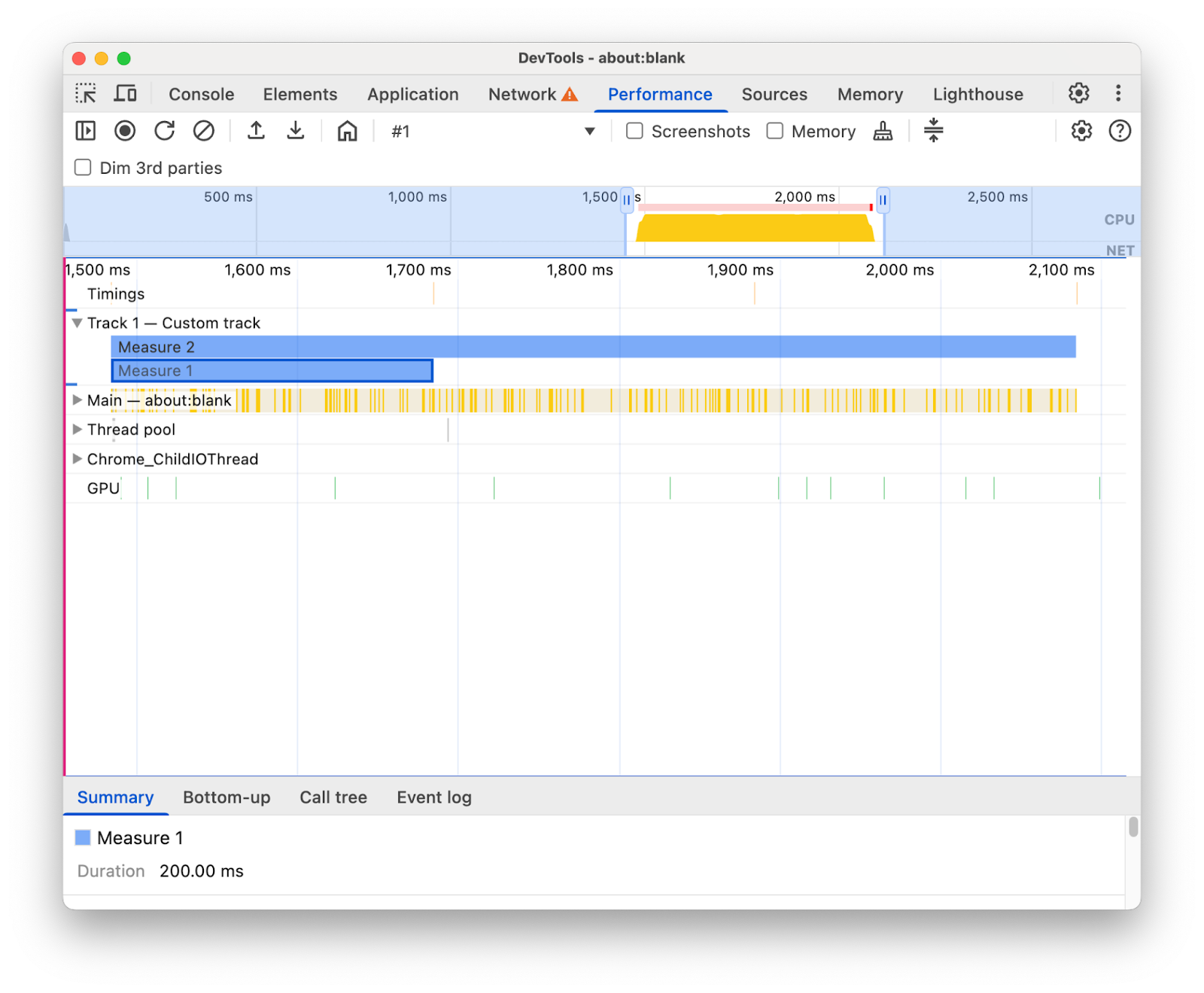 قبل إضافة ميزة console.timeStamp وبعدها