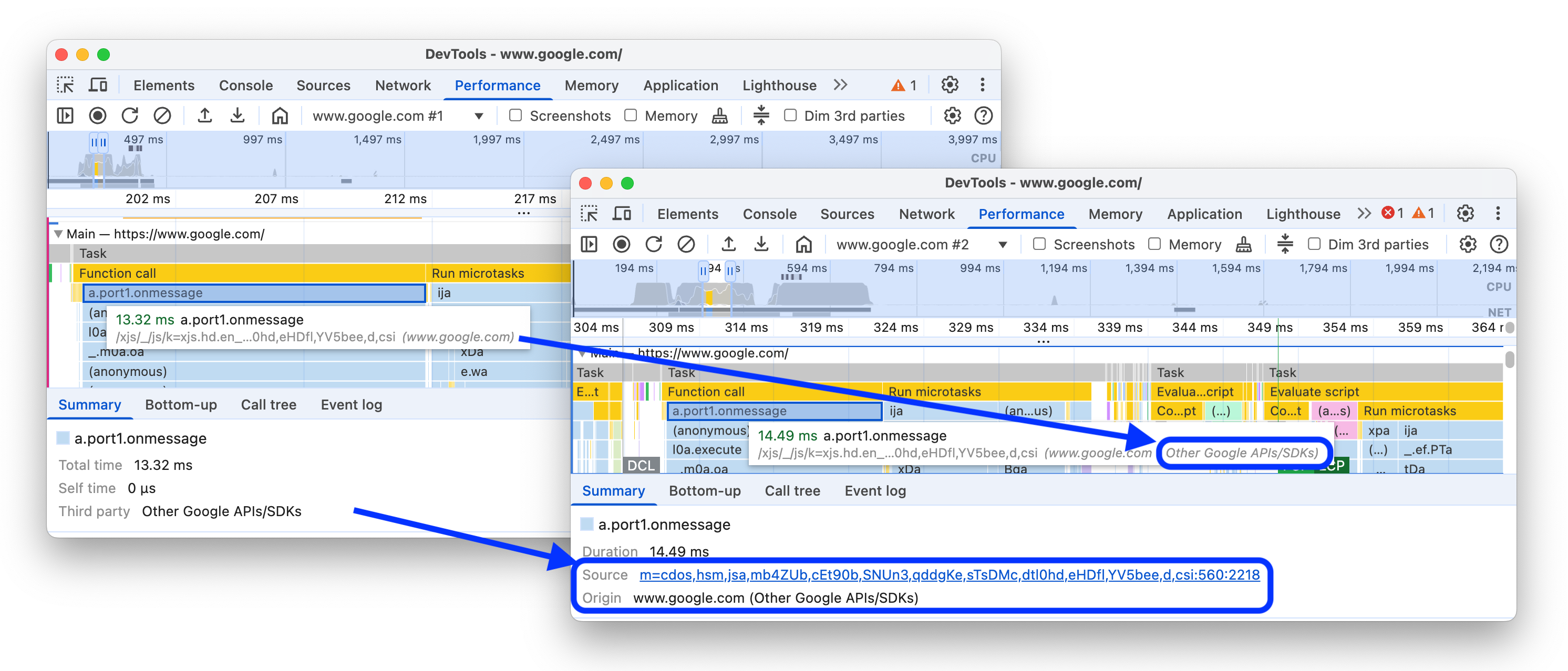 Die Vorher- und Nachher-Ansicht des Tabs „Zusammenfassung“ nach dem Hinzufügen von Quelle und Ursprung.
