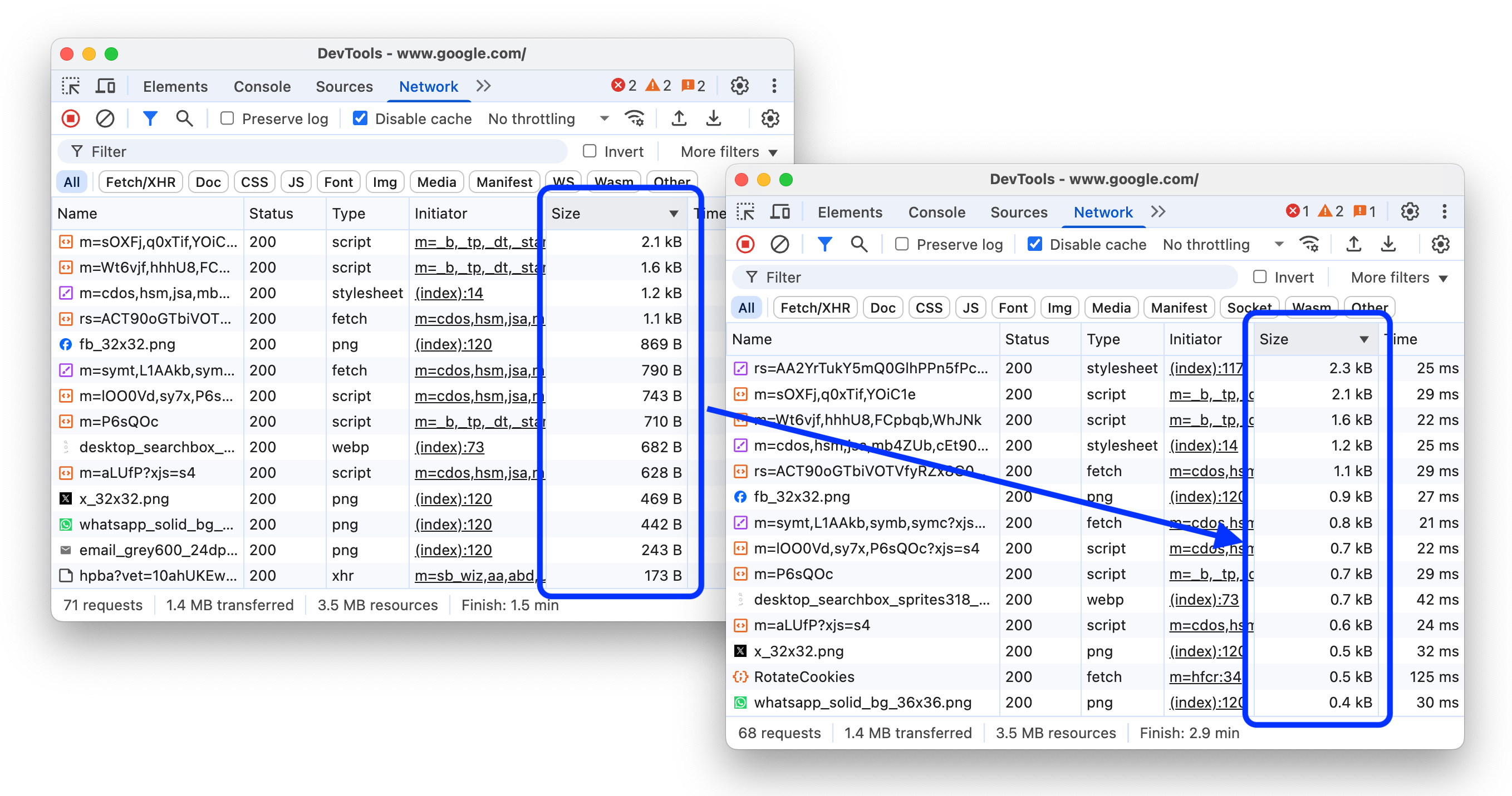 統一尺寸單位前後的比較。