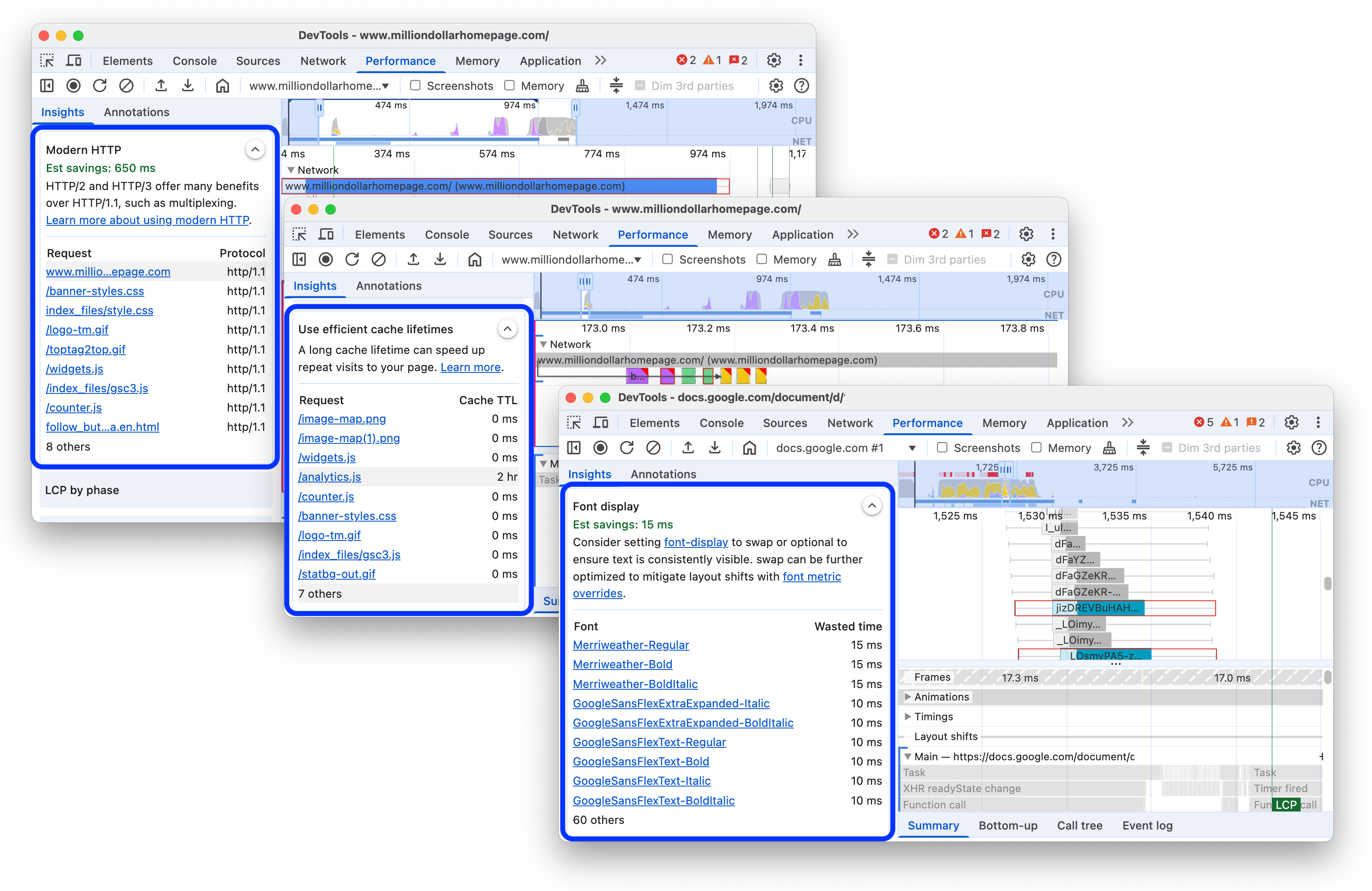 「洞察」分頁中新增三項洞察資料。