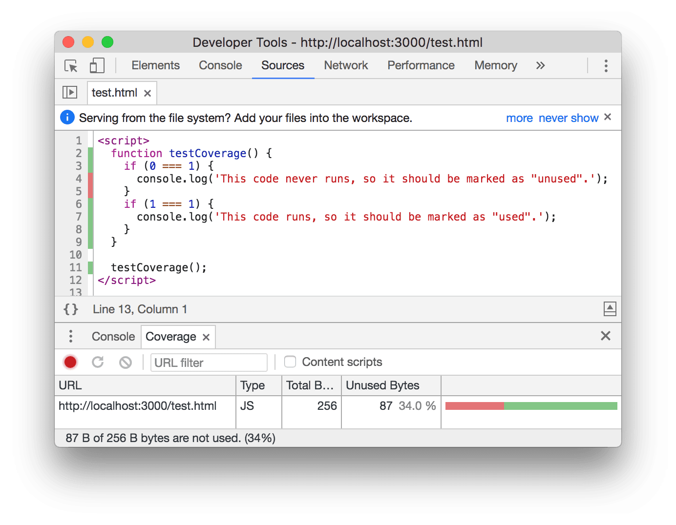 דוגמה לכרטיסייה 'כיסוי' ב-Chrome 62