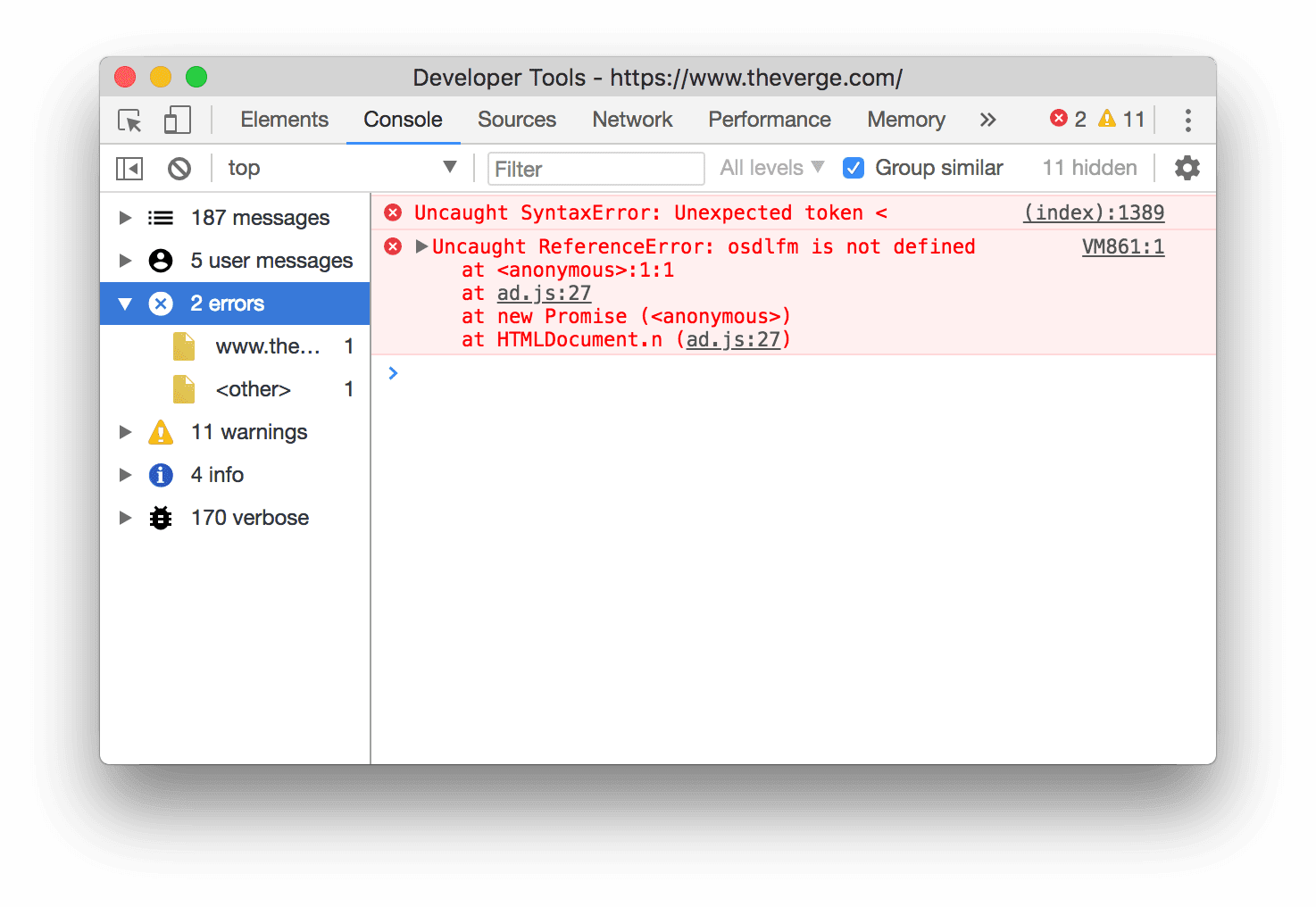استفاده از نوار کناری کنسول فقط برای نمایش پیامهای خطا