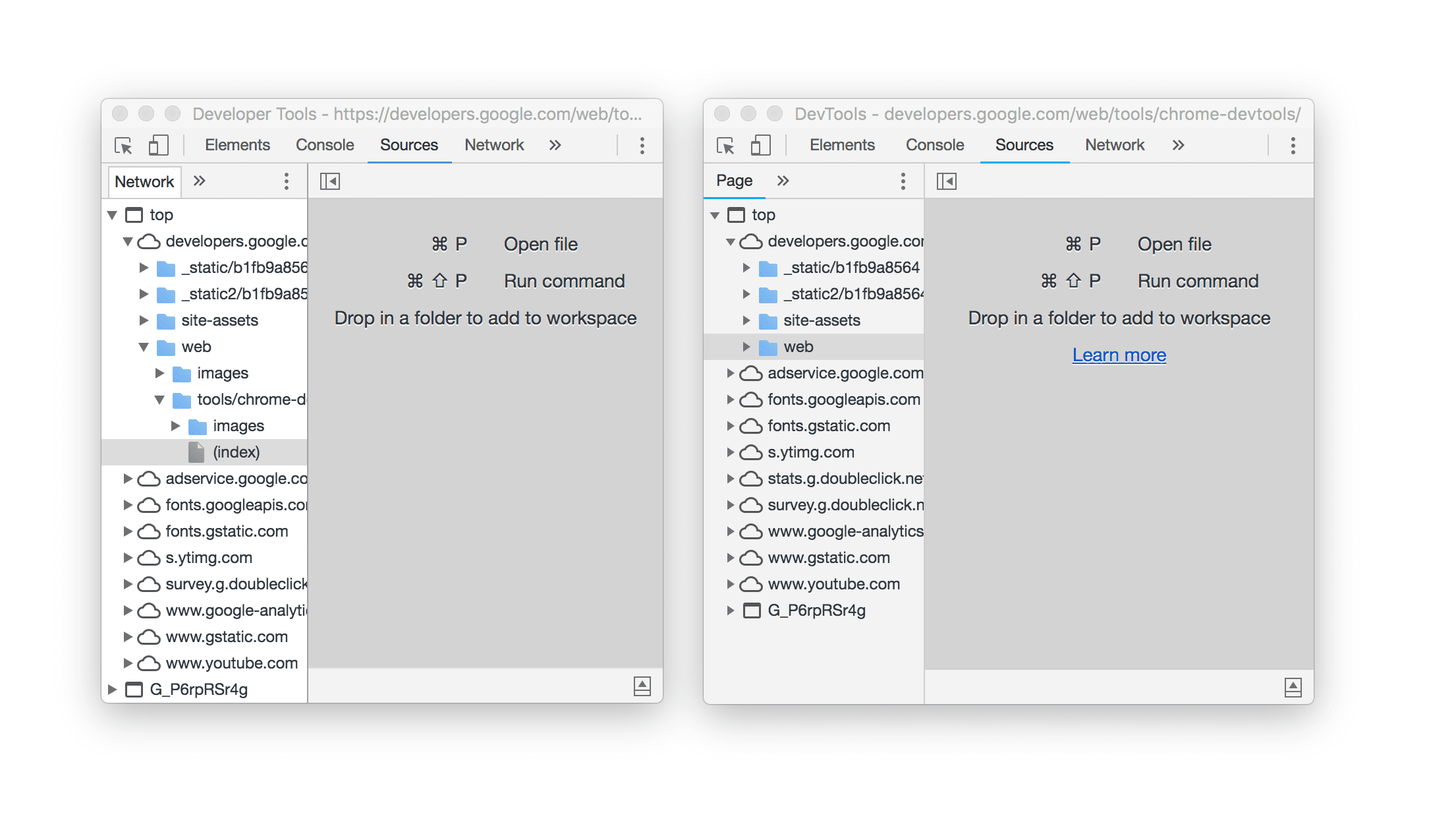 Duas janelas do DevTools lado a lado, demonstrando a mudança do nome.