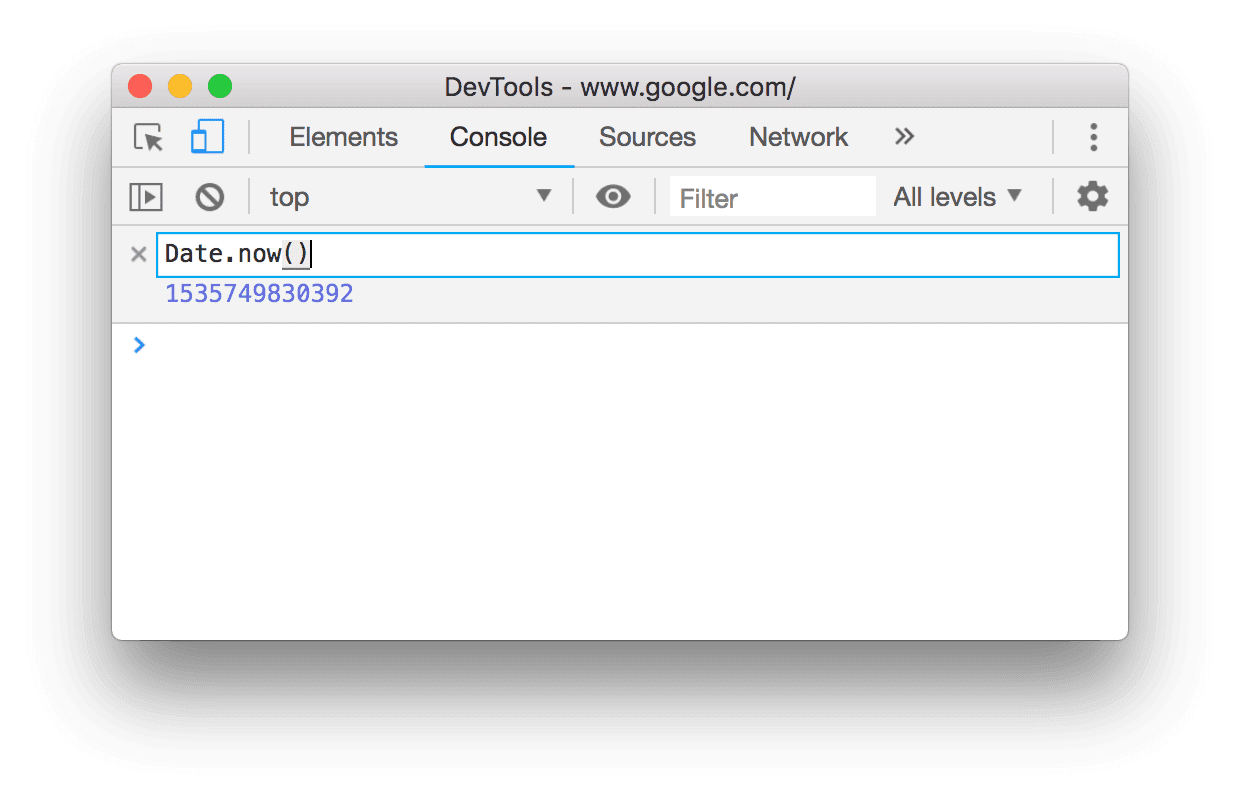 Wpisz Date.now() w interfejsie Live Expression.