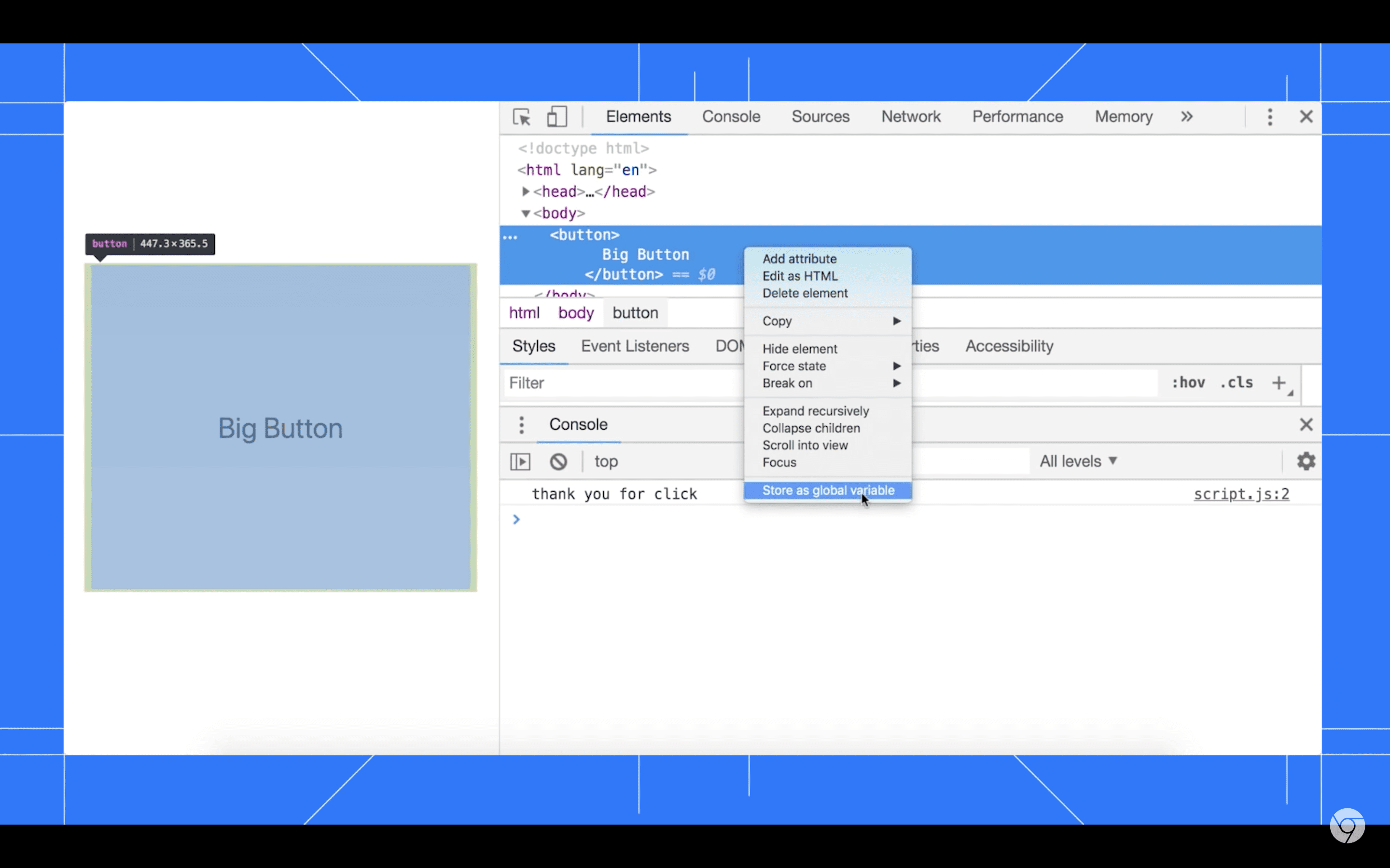 Using 'Store as global variable' to get a reference to the node.