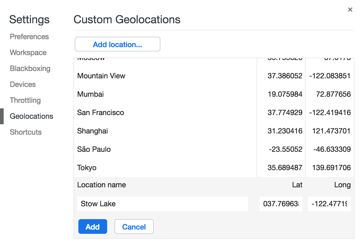 Adicionar uma geolocalização personalizada