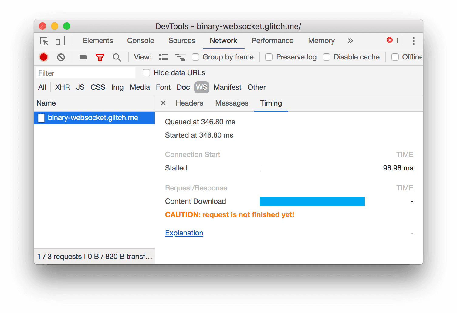 בדיקה של חיבור WebSocket