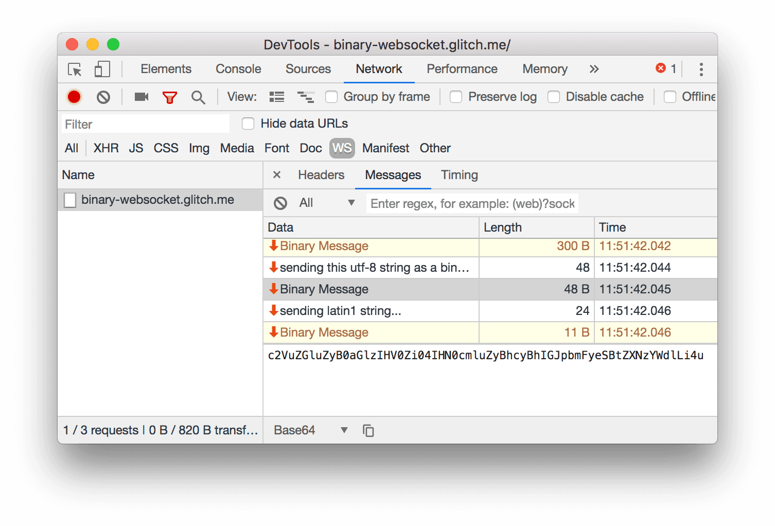 以 Base64 格式檢視二進位訊息