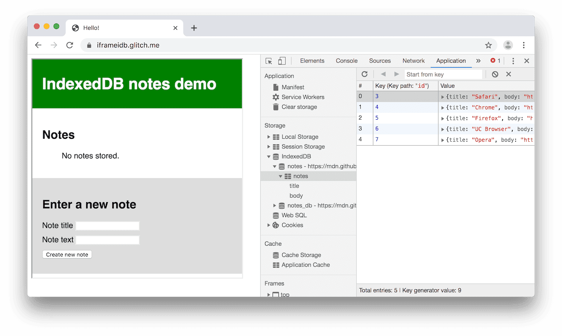 Perilaku baru. Database demo dapat dilihat.