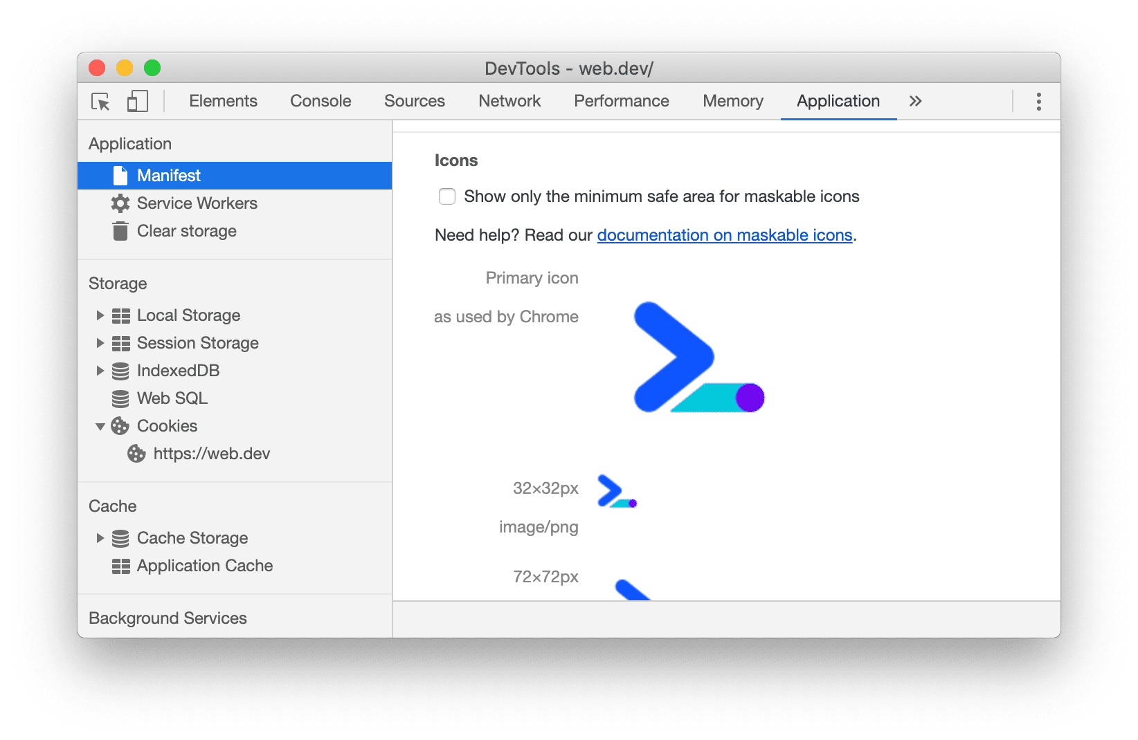 Icons in the Manifest pane