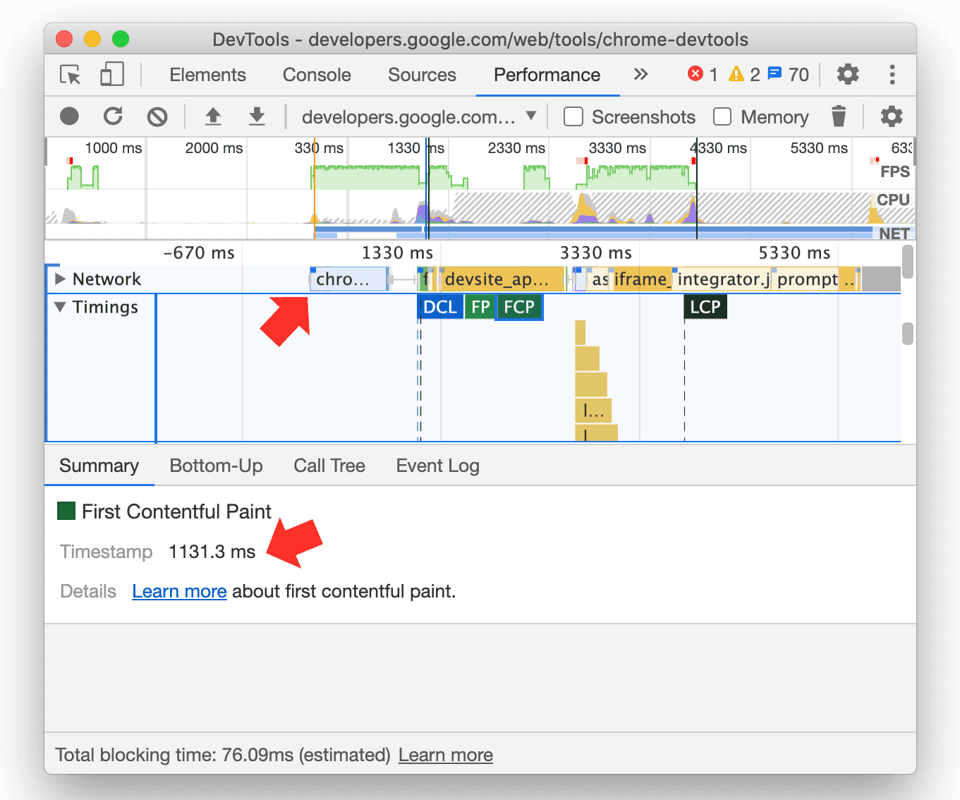 Aligner le temps de navigation dans le panneau &quot;Performances&quot;