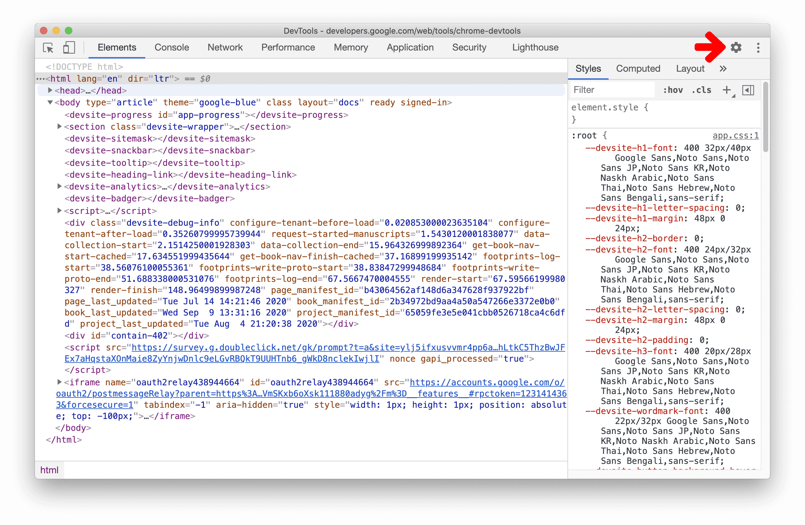 Configuración en el panel principal