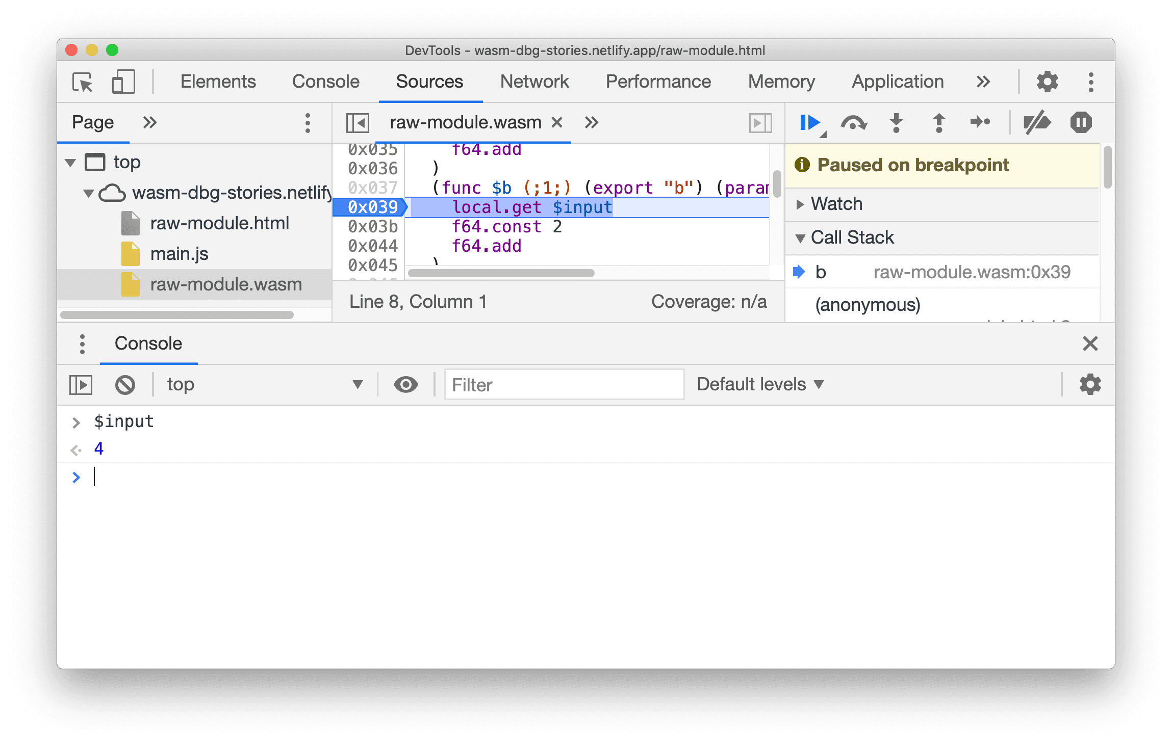 Wasm-Variable in der Console auswerten