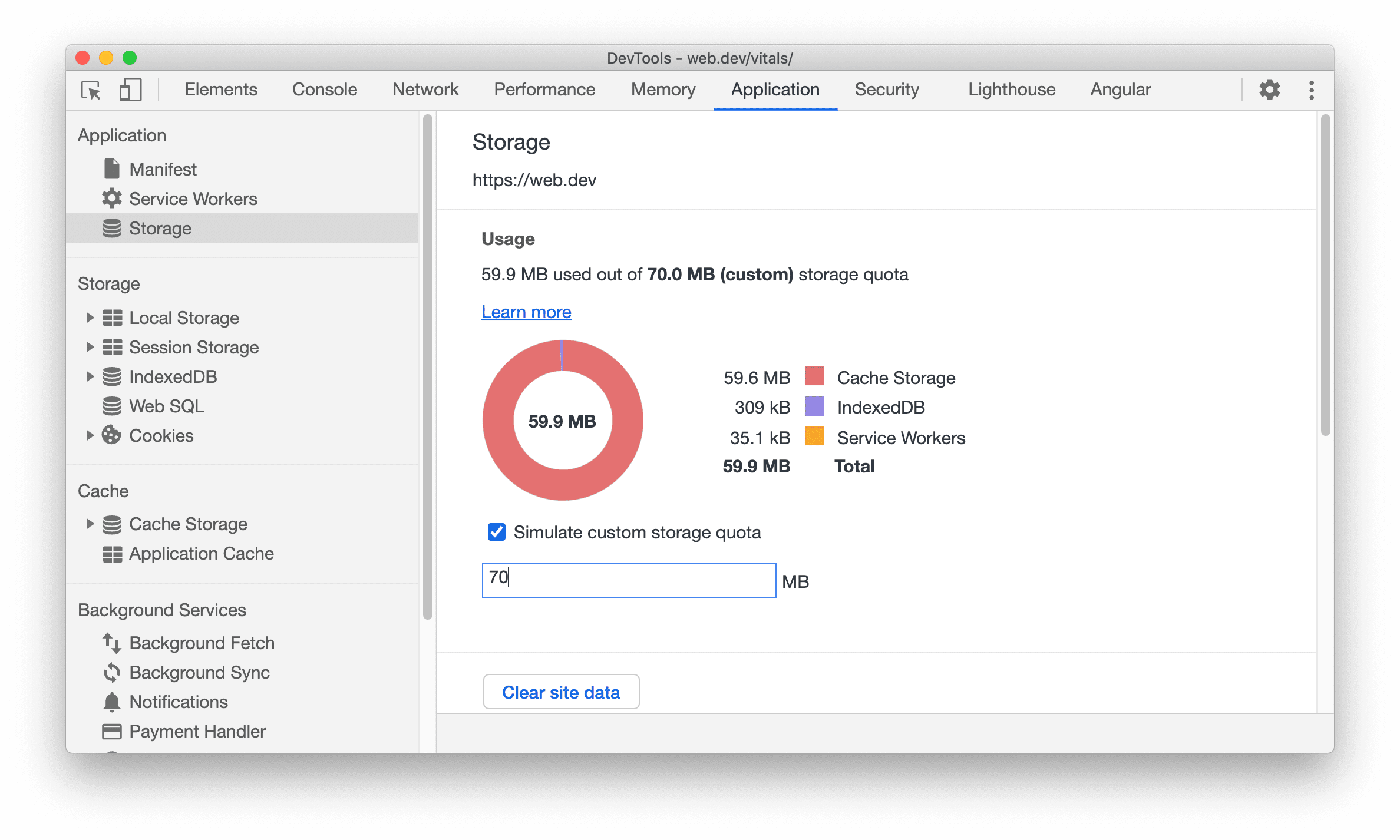 Simulate storage quota size