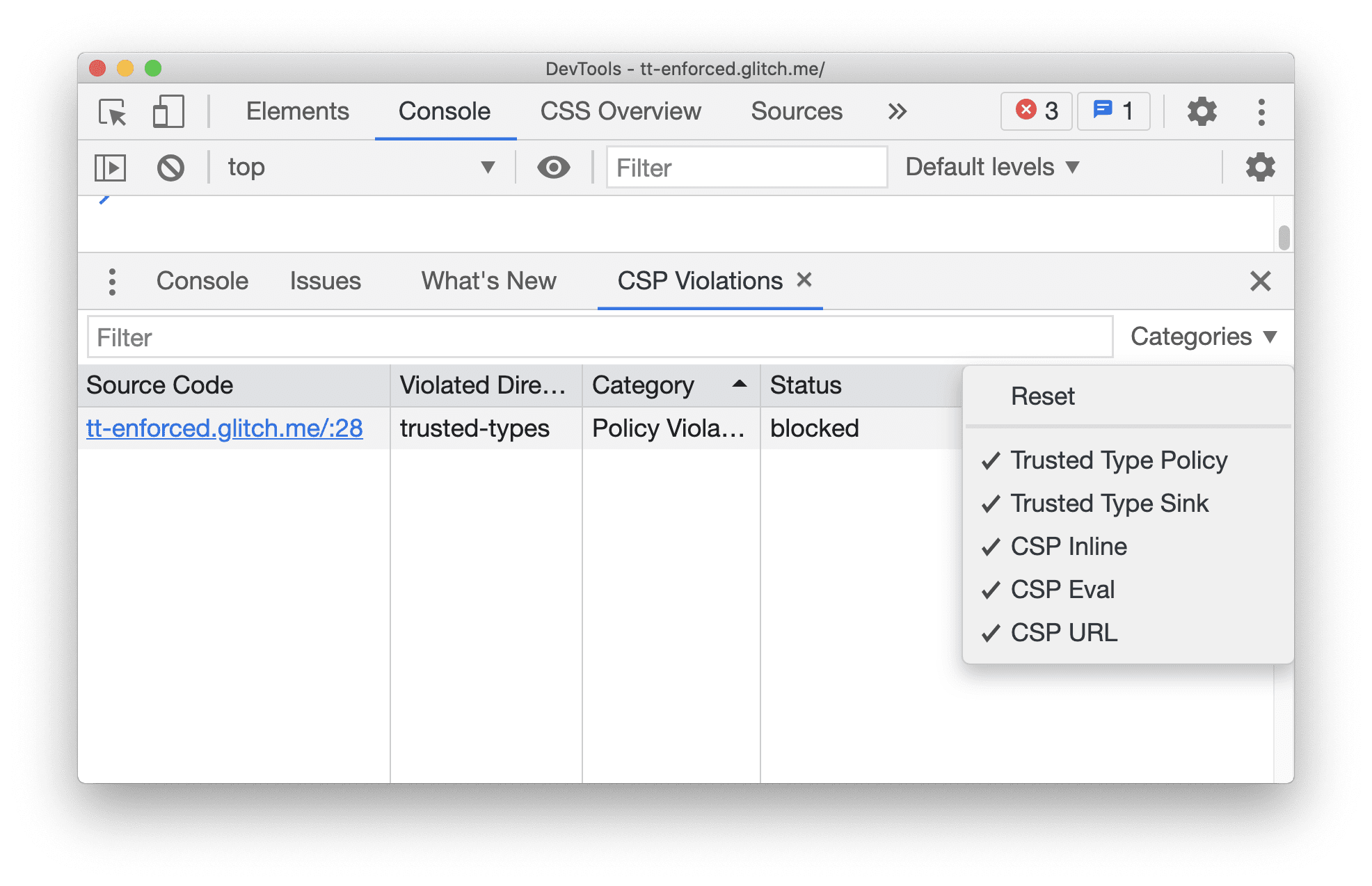 Tab „CSP-Verstöße“