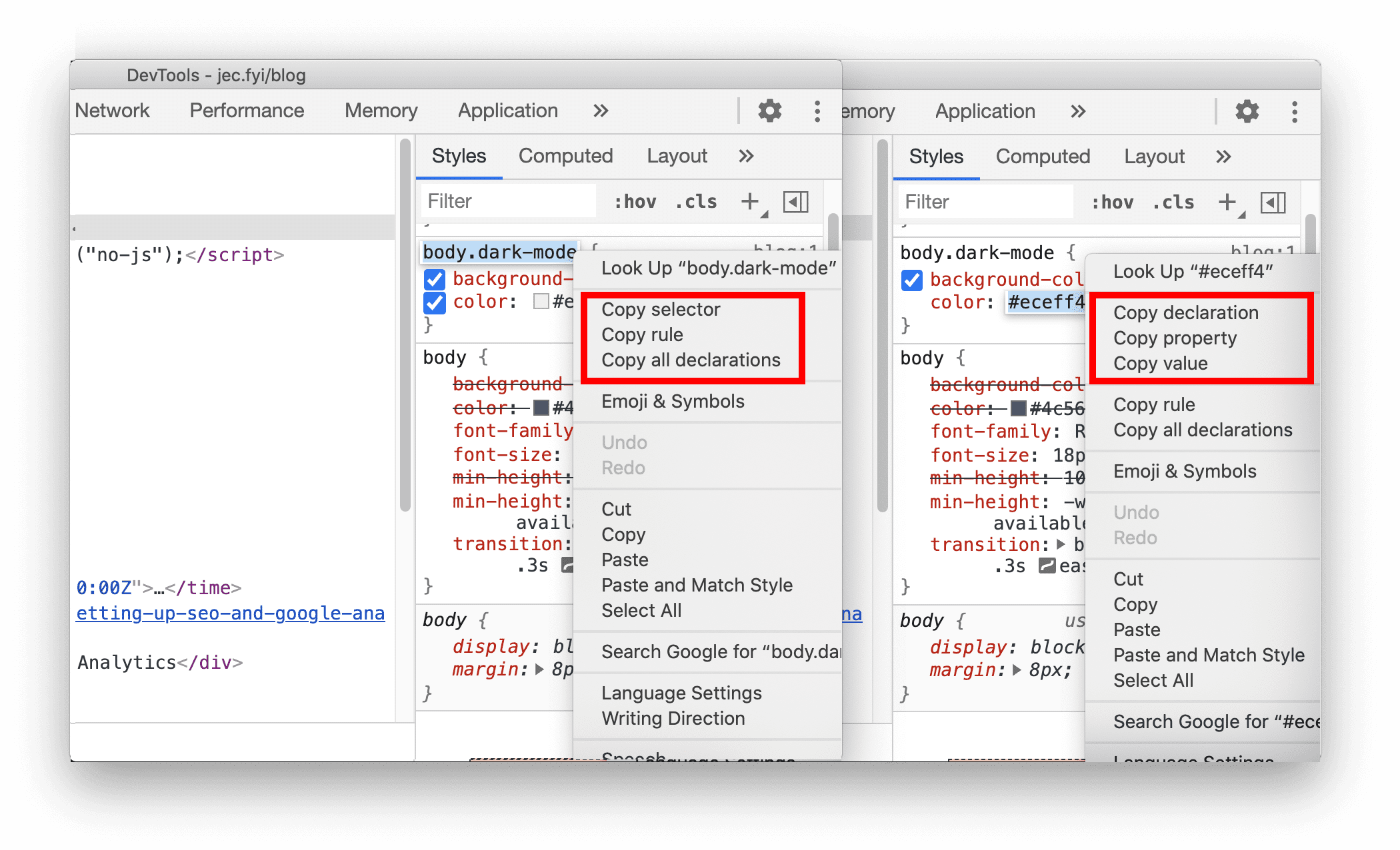 แป้นพิมพ์ลัดใหม่เพื่อคัดลอกพร็อพเพอร์ตี้ CSS