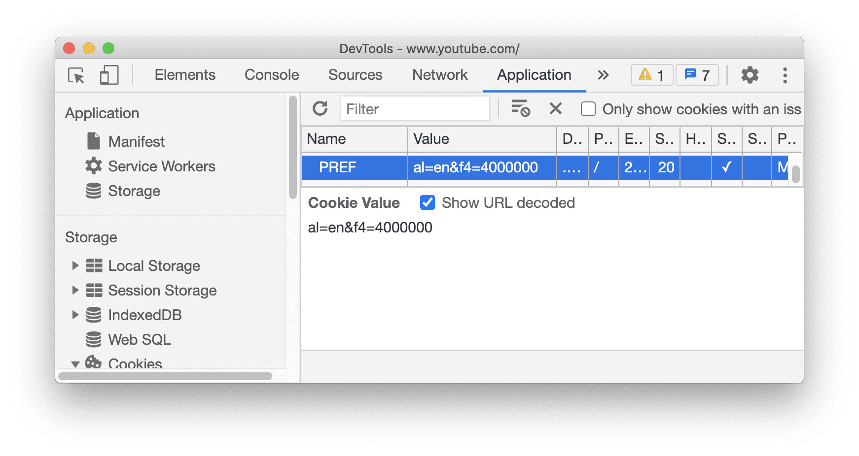 Возможность показывать файлы cookie, декодированные по URL-адресу.