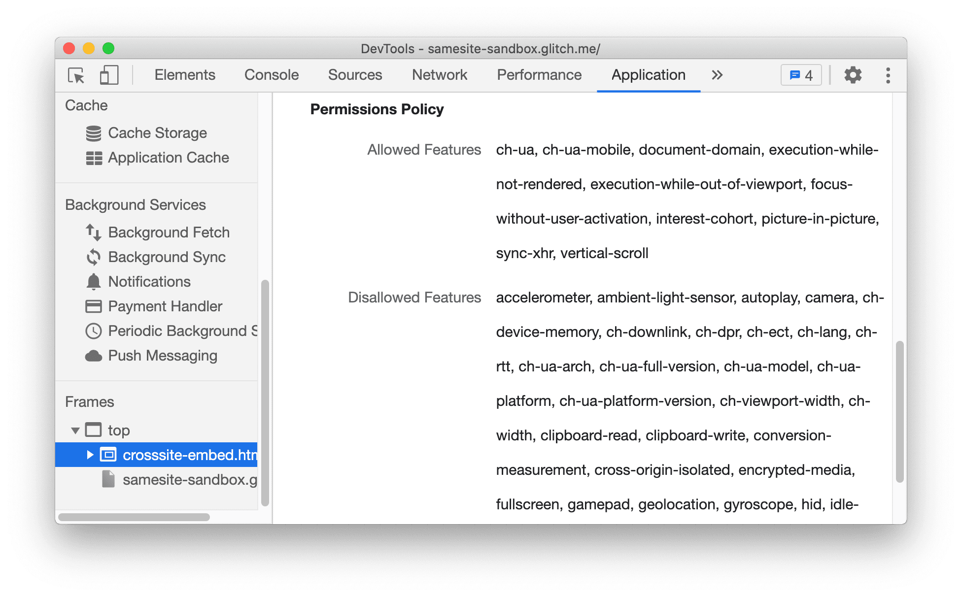 Recursos permitidos/proibidos com base na política de permissão