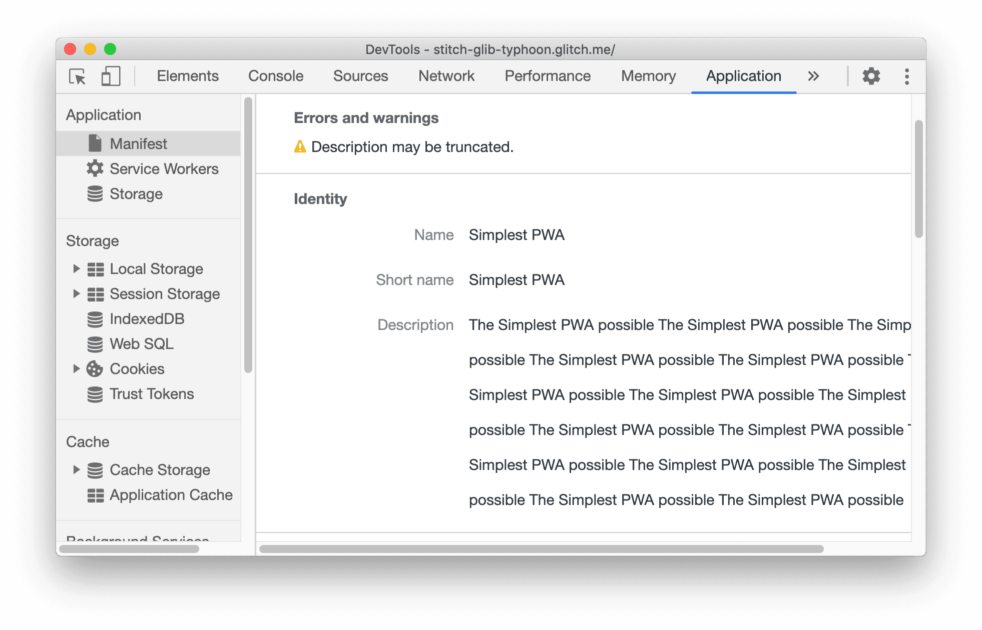 Avertissement de troncation de la description d&#39;une PWA