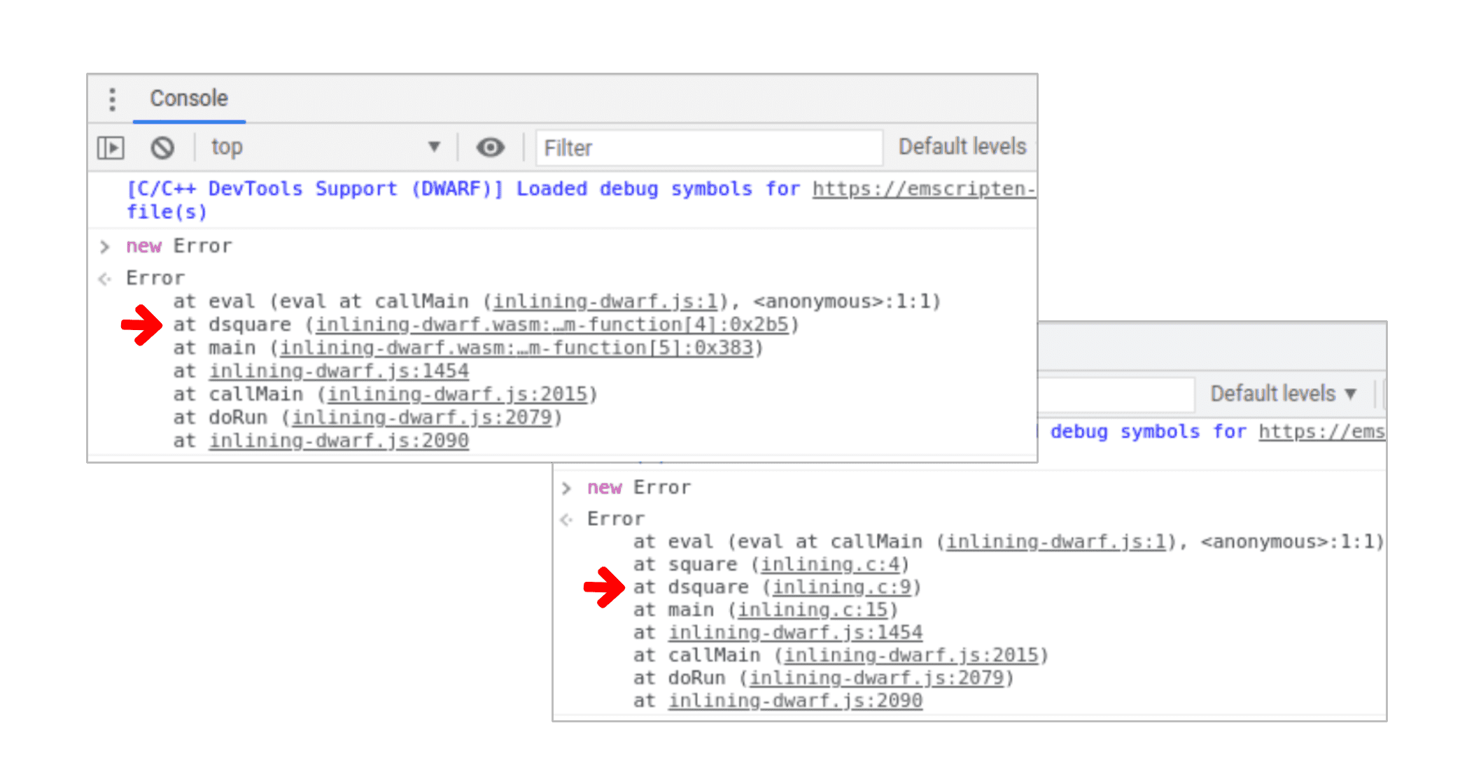 Stack traces de erro adequados para depuração do Wasm