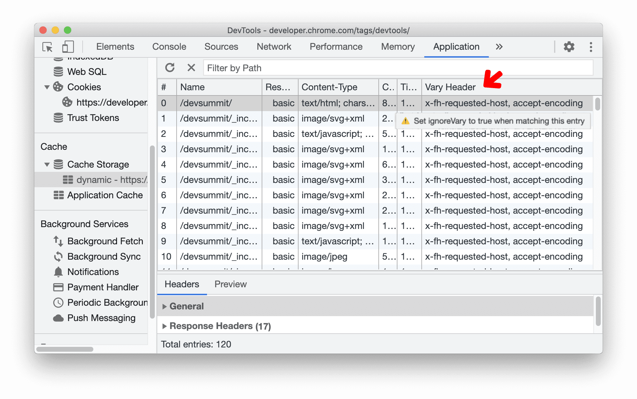 Vary Header column